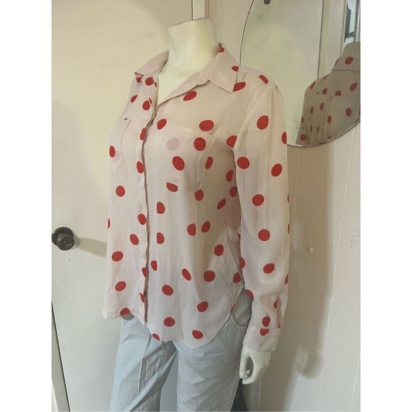 Loft Ann Taylor Red Polka Dot Long Sleeve Sheer Poly Blouse Size S - Picture 4 of 7